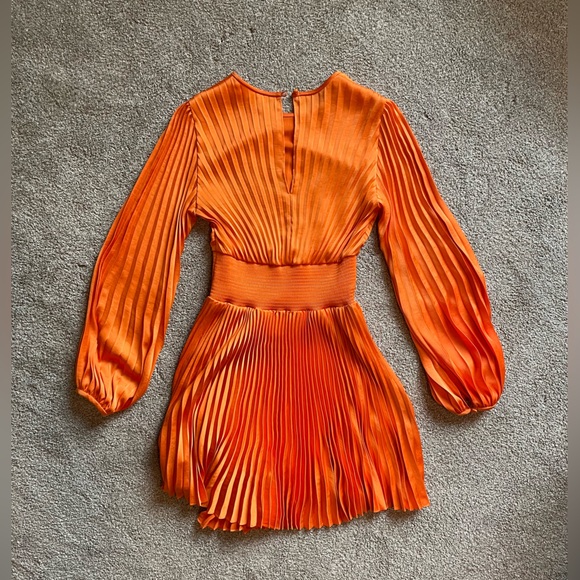 Snazzy Pleated Orange Asymmetrical A.L.C dress. - Picture 6 of 13